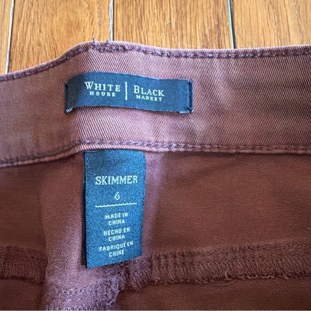 2 Pairs White House Black Market WHBM Skimmer Dark Red Rust & Brown Pants Sz 6 - Picture 8 of 9